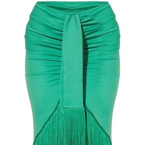 Bright Green Tassel Hem Midi Skirt